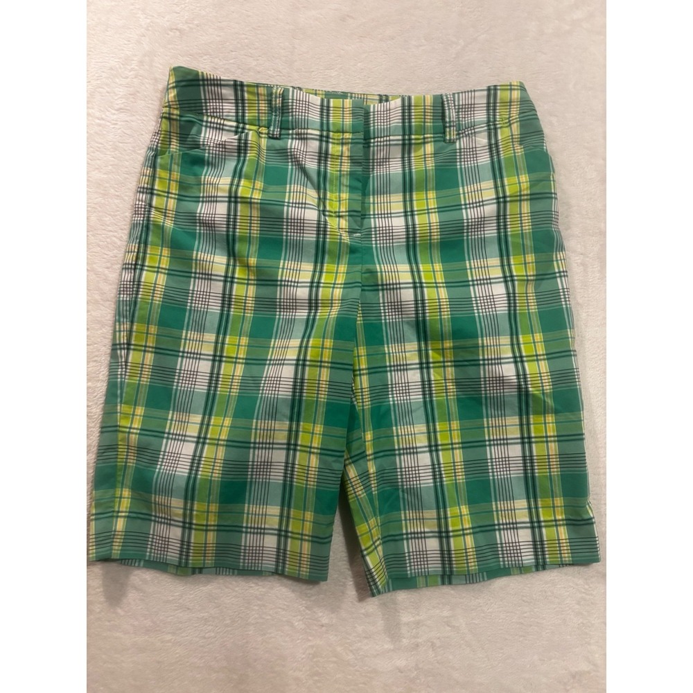 Jones New York Shorts Women's 10 Bermuda‎ Green Plaid Summer Bright Casual